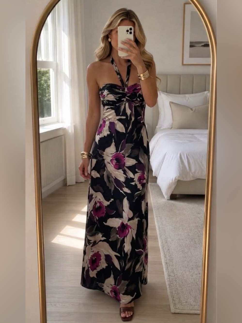 Ted Baker 100% Silk Floral Corset Halter Maxi Gown Formal Size 2 (US 4-6)